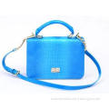 Bright Blue Small Leather Shoulder Bag with Removable Chain